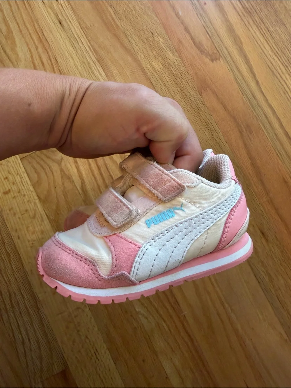 Puma Kids Pink and Cream Velcro Athletic Sneaker